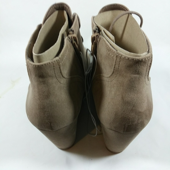 Beige Ankle Bootie Suede Wedge Heels - Picture 5 of 5